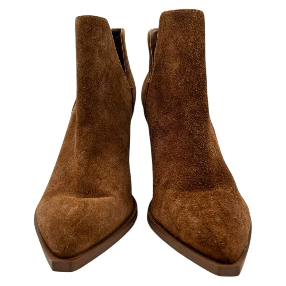 Gianni Bini‎ Brown Suede Pointed Toe Block Heel Ankle Boots Women Size 9